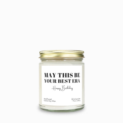 Best Era coconut soy candle, perfect birthday gift in amber jar.