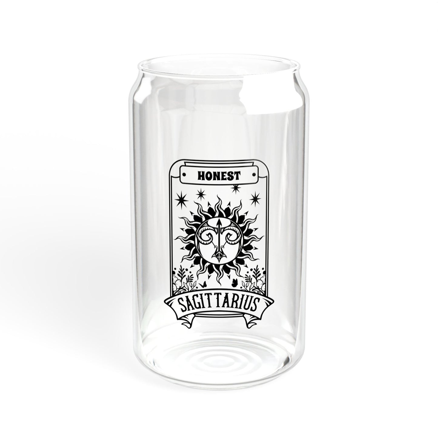 Zodiac glass tumbler with Libra design, astrology drinkware with lid and straw.