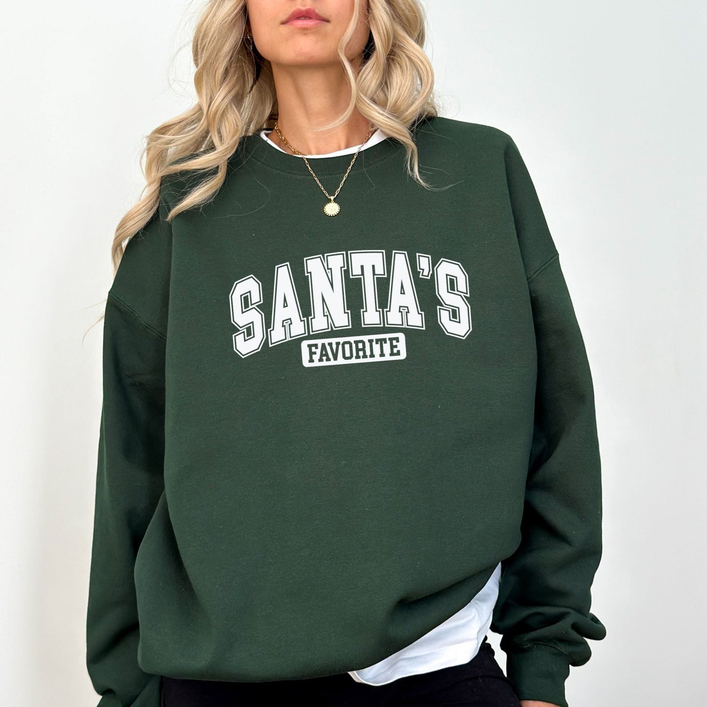 Santa's Favorite holiday sweatshirt with festive graphic design, perfect for Christmas and winter wardrobe.