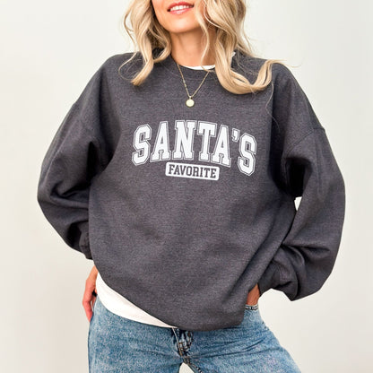 Santa's Favorite holiday sweatshirt with festive graphic design, perfect for Christmas and winter wardrobe.