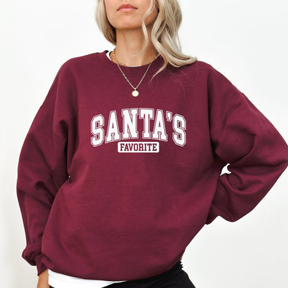 Santa's Favorite holiday sweatshirt with festive graphic design, perfect for Christmas and winter wardrobe.