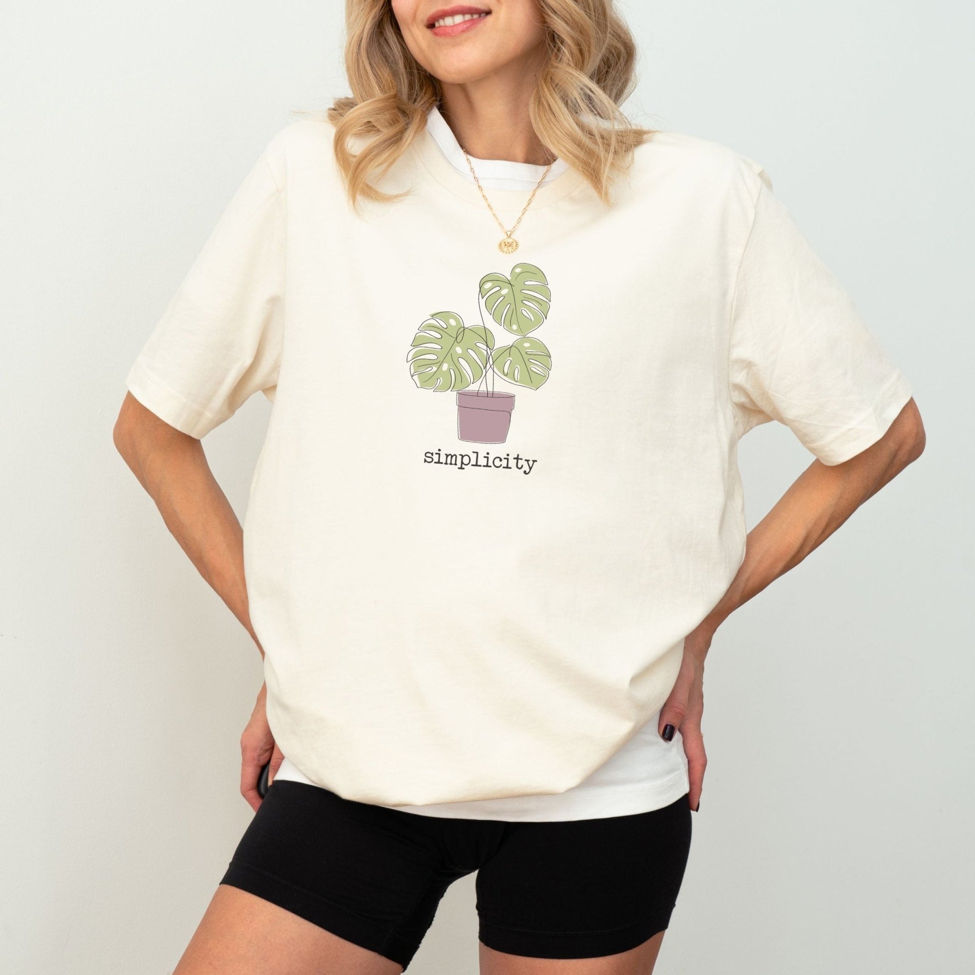 Monstera plant shirt with minimalist design, perfect for plant lovers and cozy vibes.