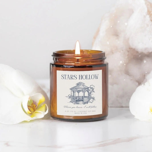 "Stars Hollow" candle, coconut soy wax, 10 fragrances, 4 oz and 9 oz, cozy home scents.