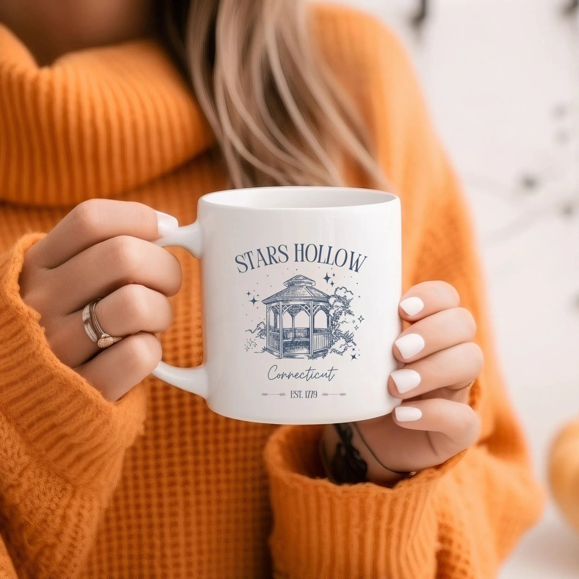 "Stars Hollow" ceramic mug, Gilmore Girls merch, cozy town aesthetic, 11 oz and 15 oz sizes.