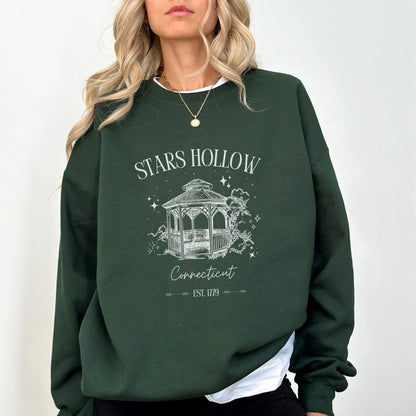 "Stars Hollow" sweatshirt, cozy town aesthetic, Gilmore Girls merch, warm and stylish.