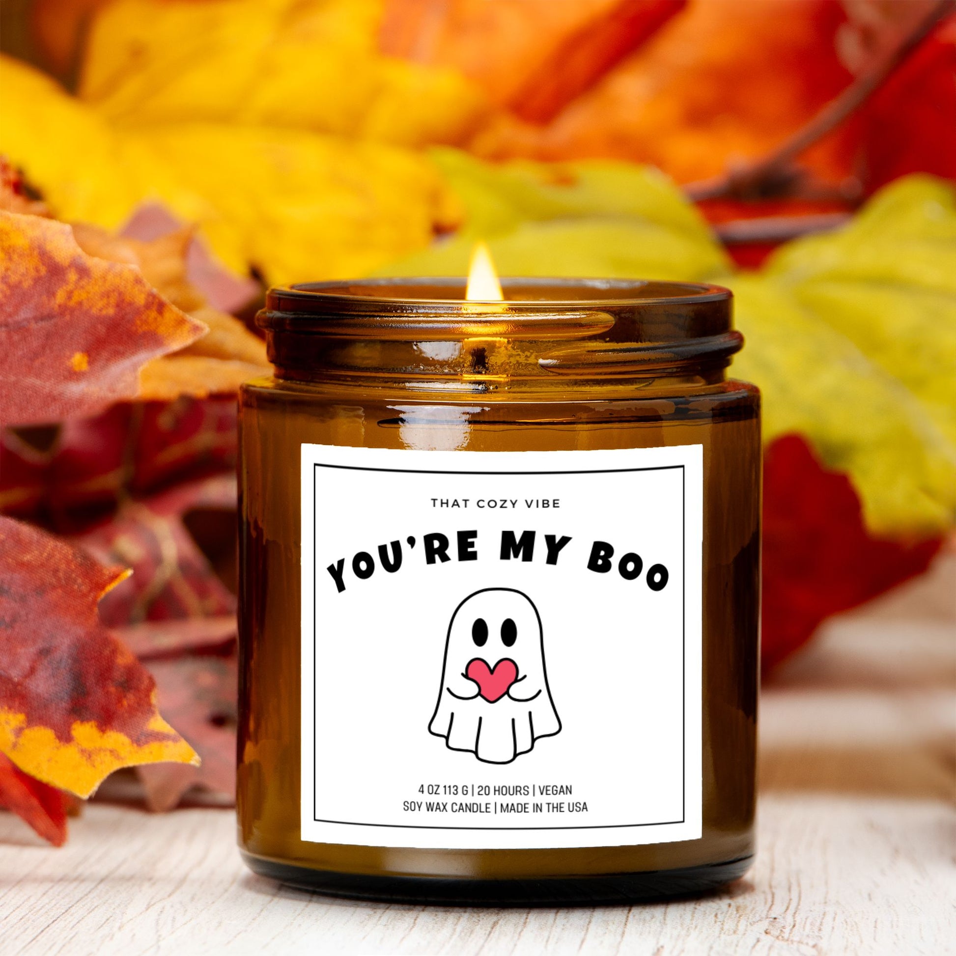 You're My Boo Halloween soy wax candle in amber and clear jars.