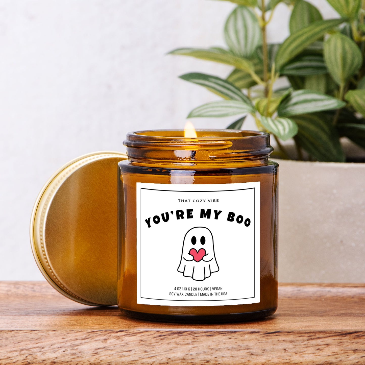 You're My Boo Halloween soy wax candle in amber and clear jars.