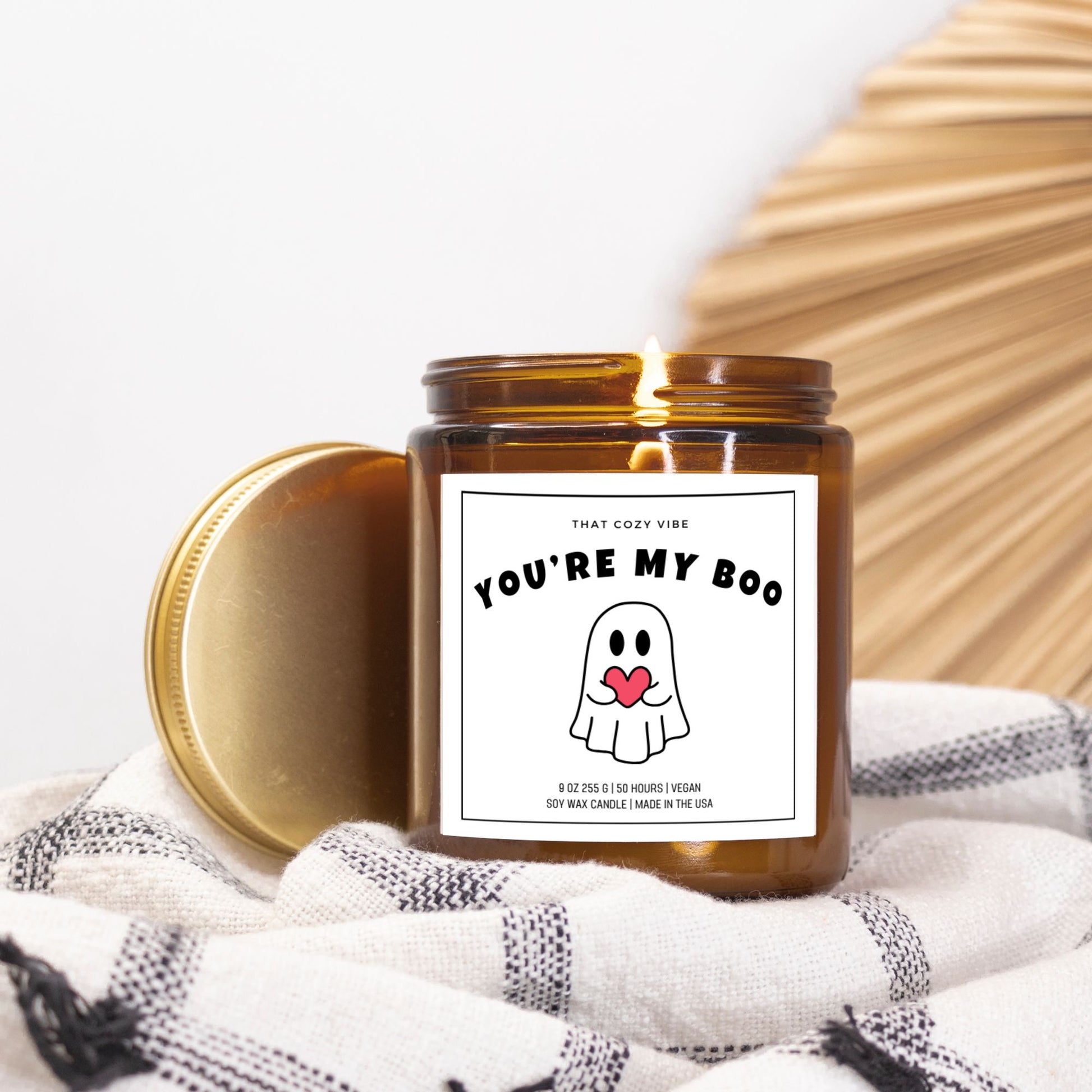 You're My Boo Halloween soy wax candle in amber and clear jars.