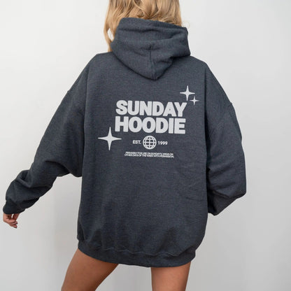 "Sunday Hoodie" from That Cozy Vibe, available in 10 colors, perfect for streetwear fans.