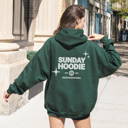 "Sunday Hoodie" from That Cozy Vibe, available in 10 colors, perfect for streetwear fans.