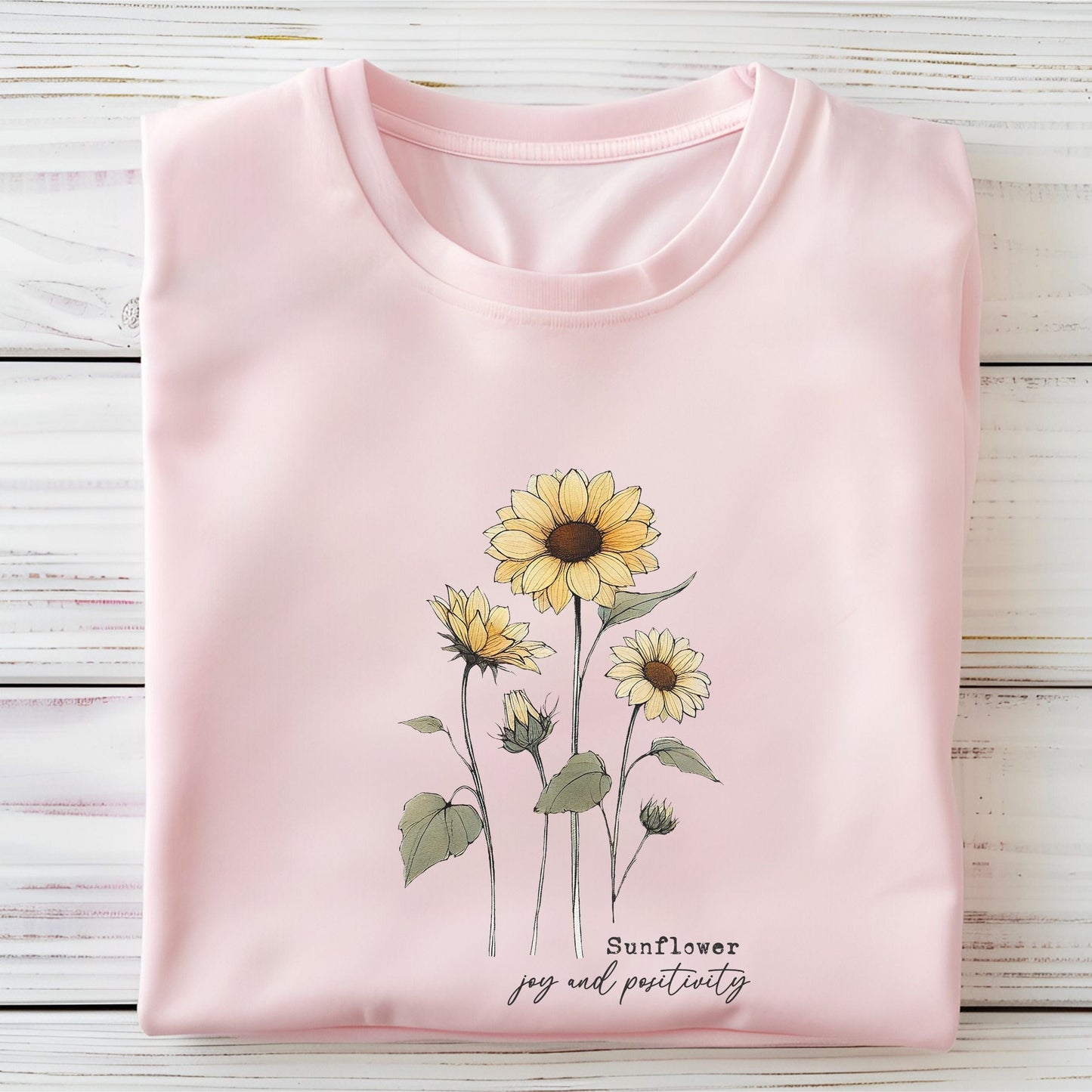 Sunflower t-shirt with joyful floral design and positive quote, summer aesthetic tee