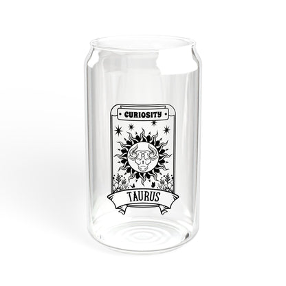 Zodiac glass tumbler with Libra design, astrology drinkware with lid and straw.