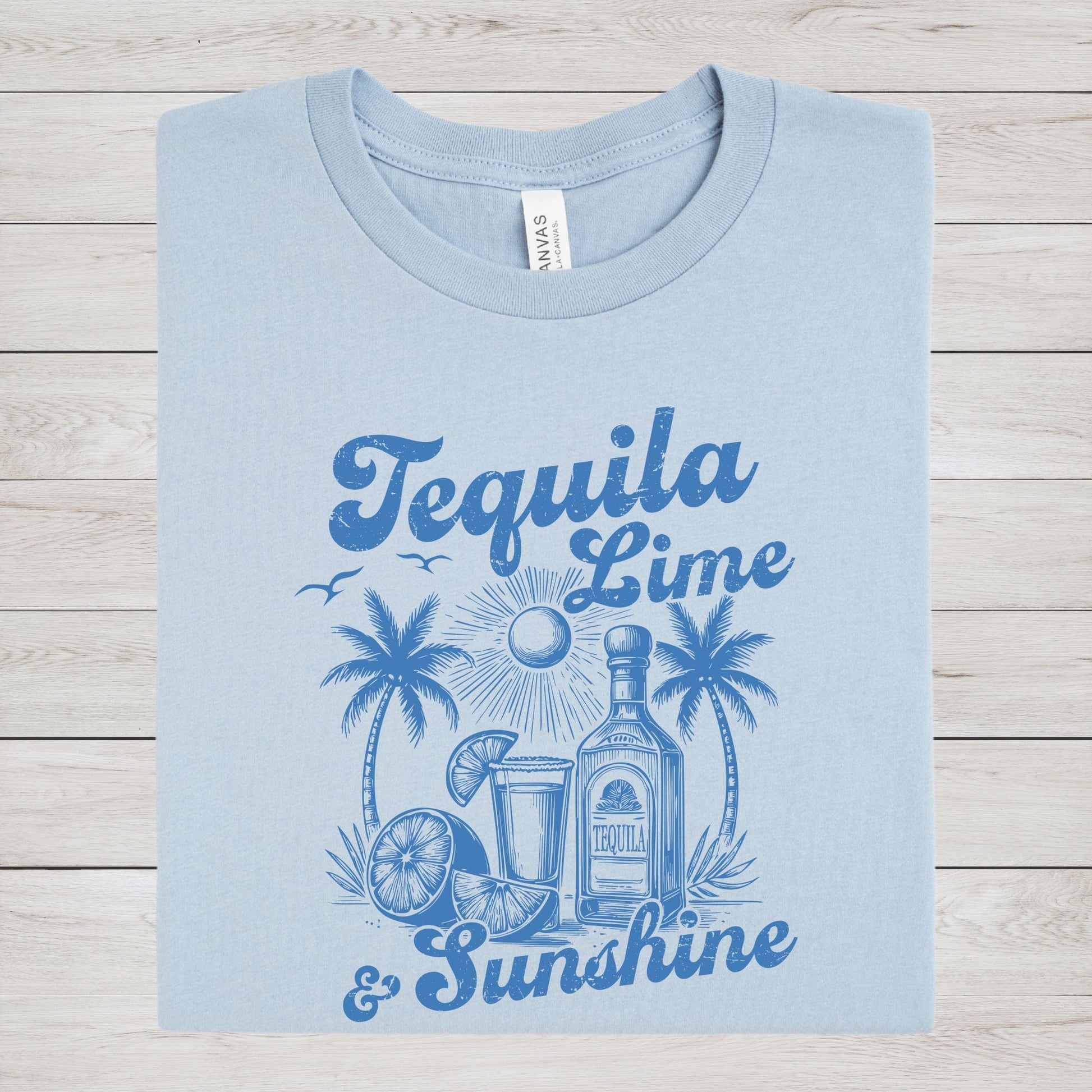 Tequila Lime and Sunshine summer t-shirt with retro beach bar design