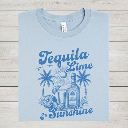 Tequila Lime and Sunshine summer t-shirt with retro beach bar design