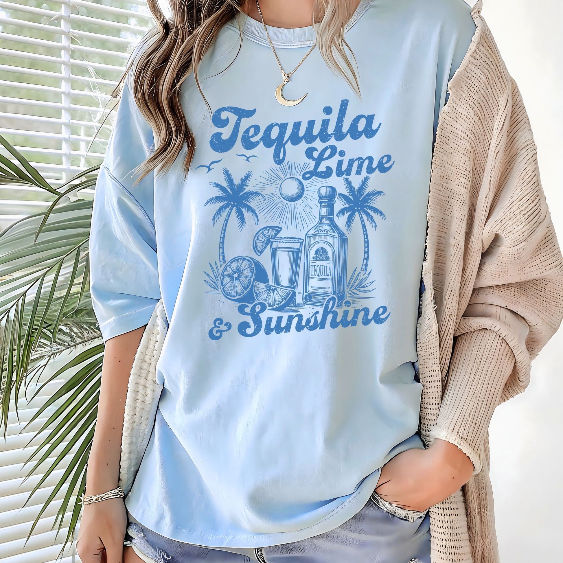 Tequila Lime and Sunshine summer t-shirt with retro beach bar design
