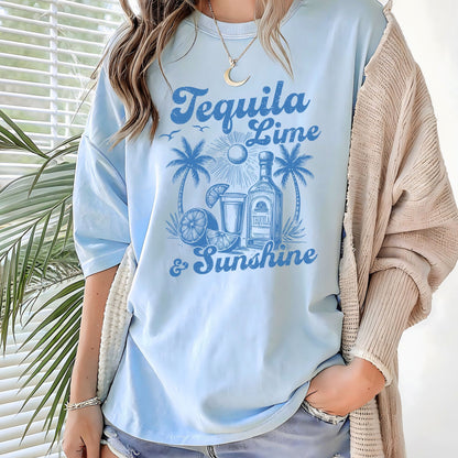 Tequila Lime and Sunshine summer t-shirt with retro beach bar design