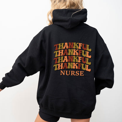 Thankful nurse hoodie with retro fall colors, perfect for Thanksgiving and healthcare workers.