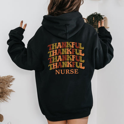 Thankful nurse hoodie with retro fall colors, perfect for Thanksgiving and healthcare workers.