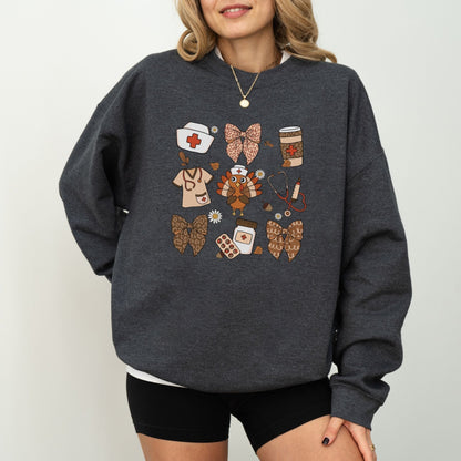 Thanksgiving nurse sweatshirt with healthcare-themed design and festive details.