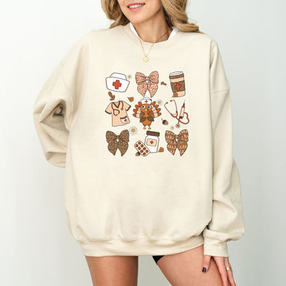 Thanksgiving nurse sweatshirt with healthcare-themed design and festive details.