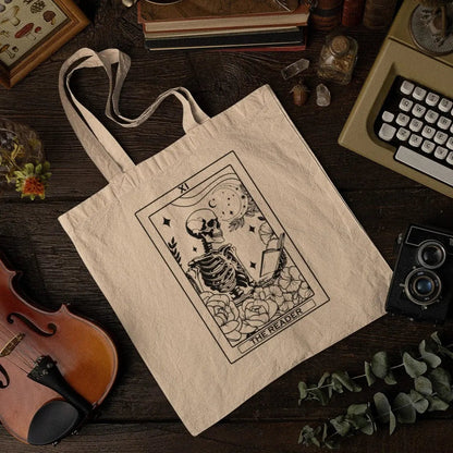 The Reader Tarot tote bag, cotton canvas, tarot reader gift, book lover gift, 2 colors.