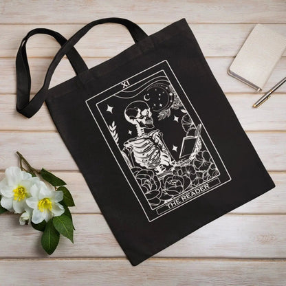 The Reader Tarot tote bag, cotton canvas, tarot reader gift, book lover gift, 2 colors.