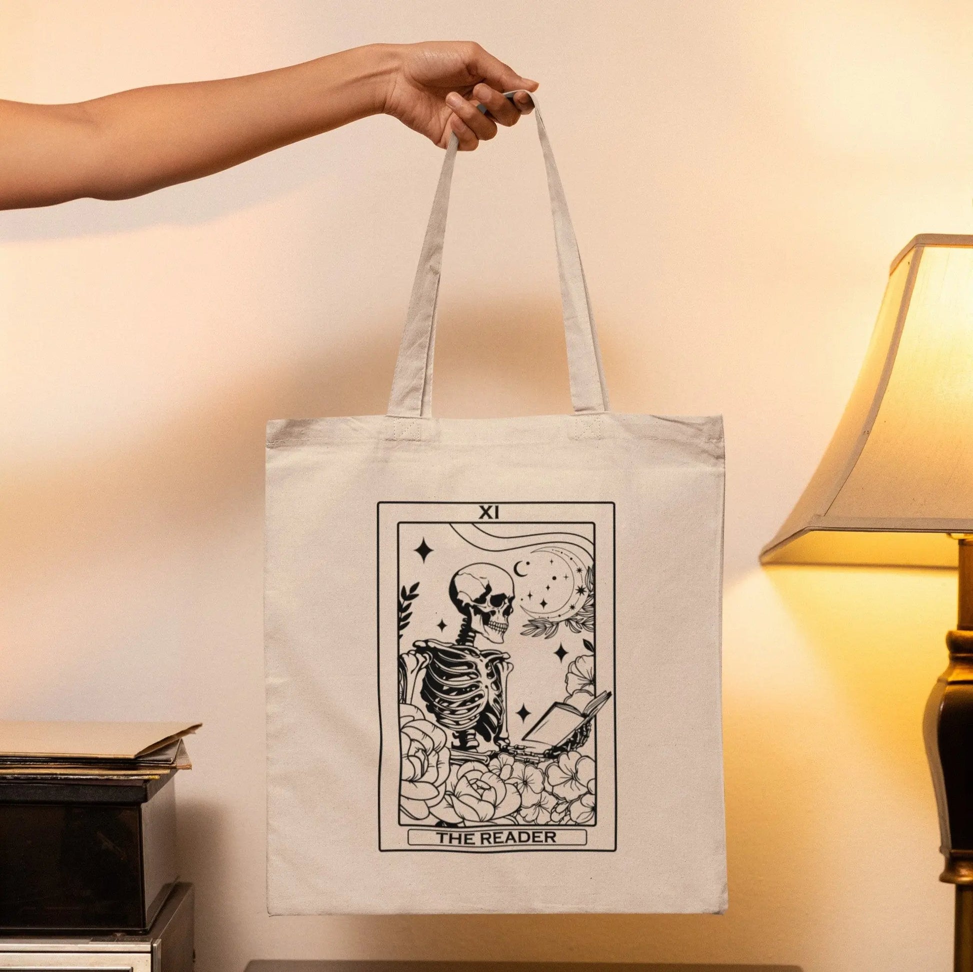 The Reader Tarot tote bag, cotton canvas, tarot reader gift, book lover gift, 2 colors.