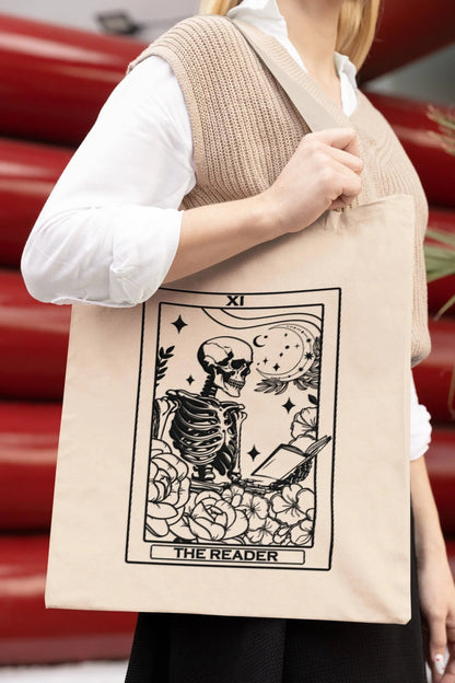 The Reader Tarot tote bag, cotton canvas, tarot reader gift, book lover gift, 2 colors.