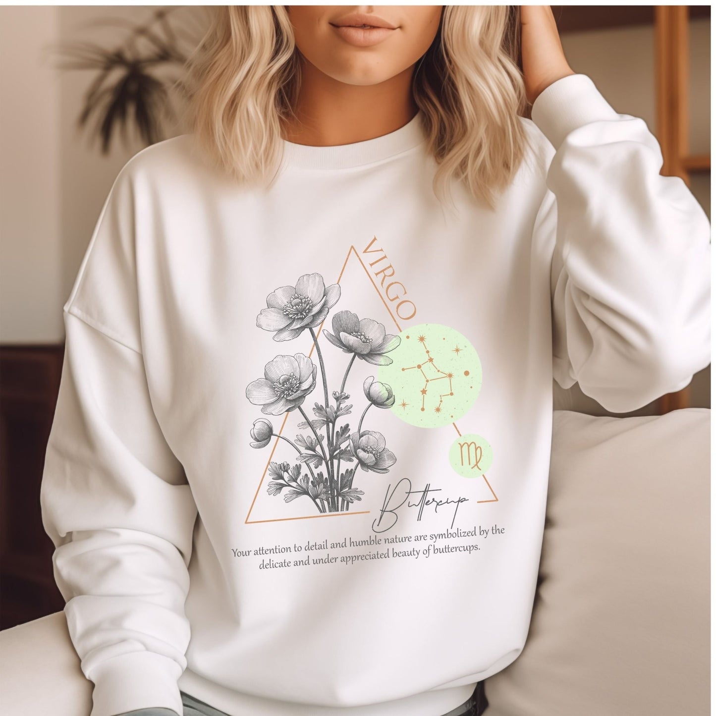 Virgo zodiac buttercup design sweatshirt from That Cozy Vibe.