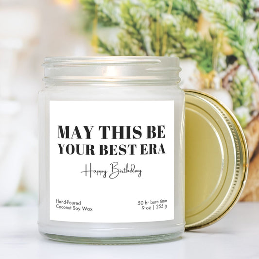 Best Era coconut soy candle, perfect birthday gift in amber jar.