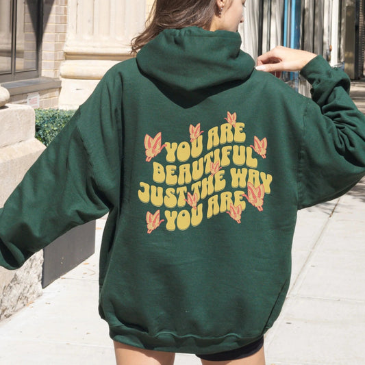 You Are Beautiful hoodie, retro style with self-love quotes, available in 6 colors.